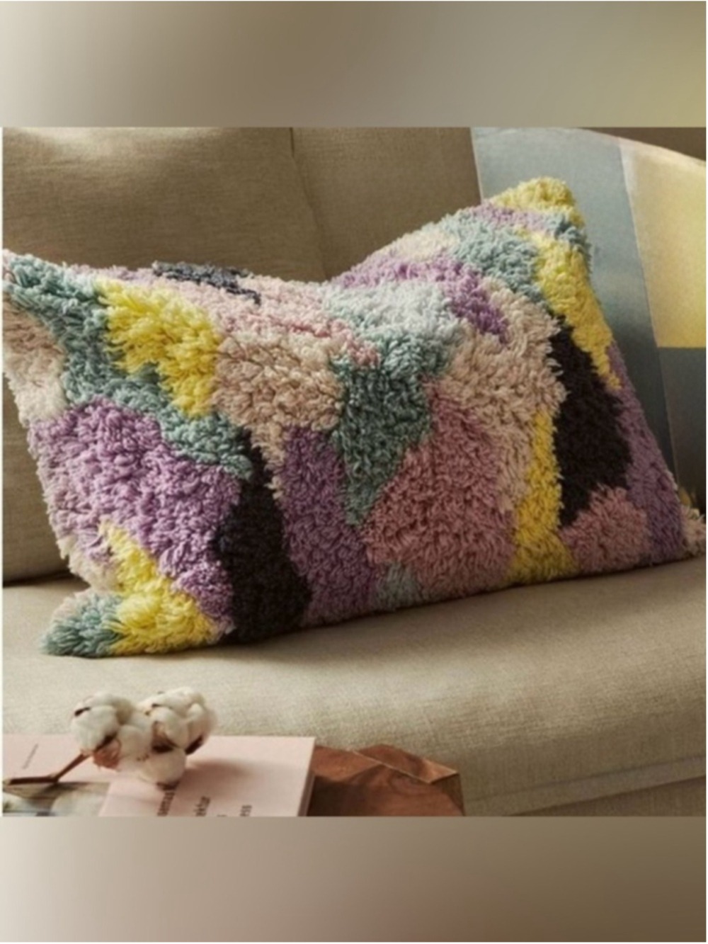 NEW 16x24 Pastel Pillow Cover Multi-color Geometric Tufted NWT